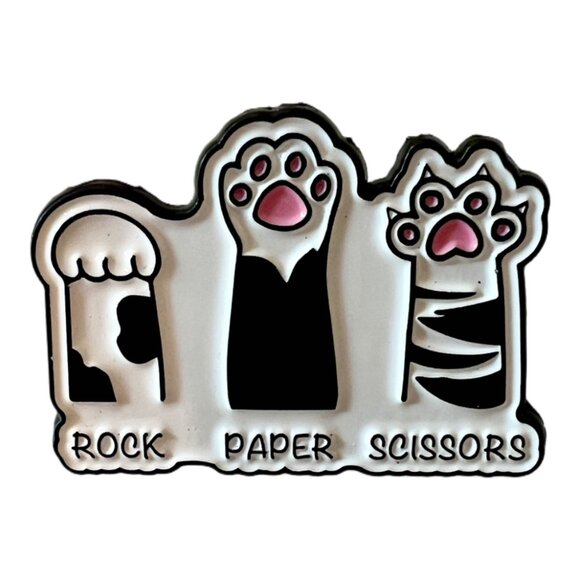 🧷🐈‍⬛CAT PAWS -  ROCK PAPER SCISSORS - Enamel Pin/Brooch - Black Backing - Picture 1 of 4